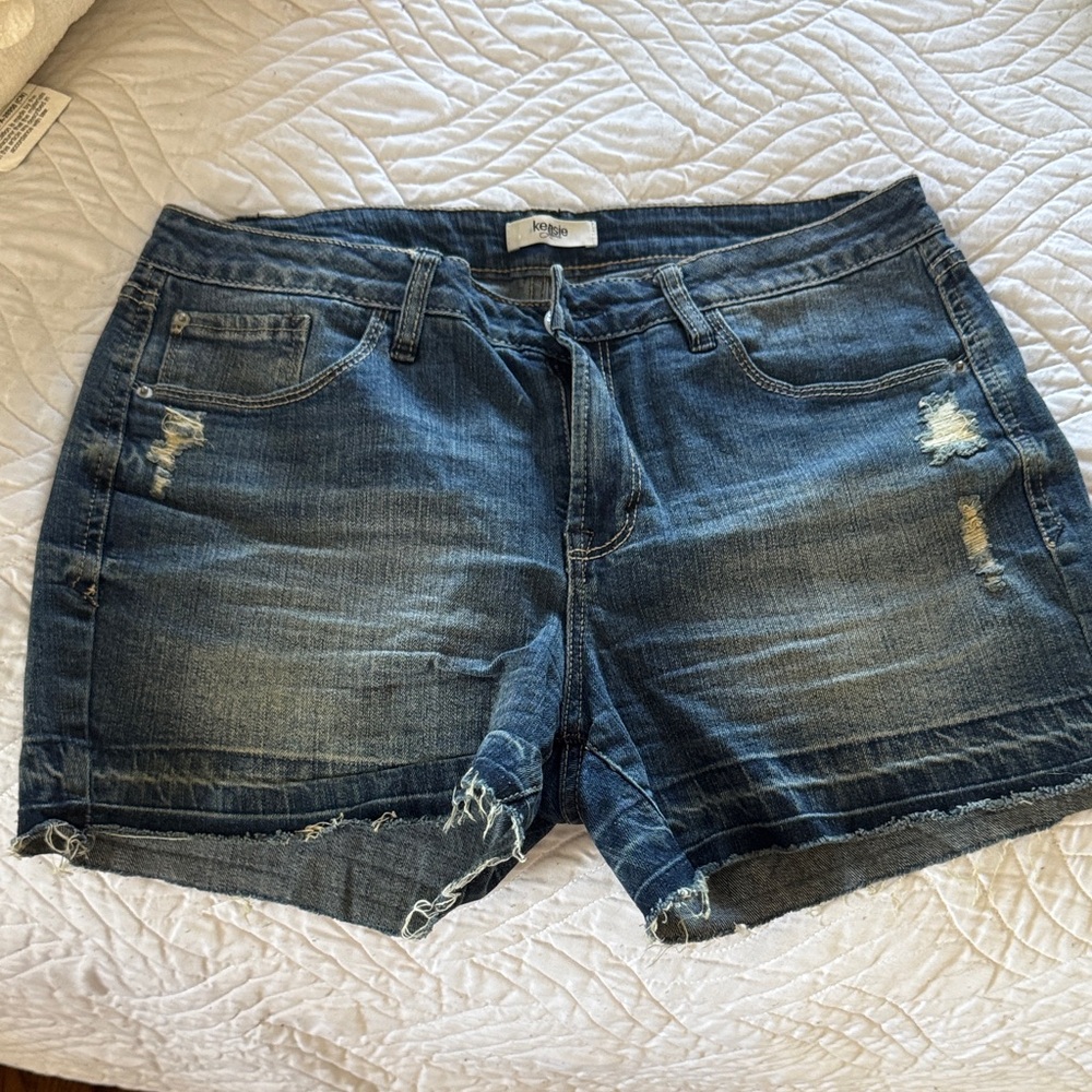 Kensie Blue Distressed Jean Shorts